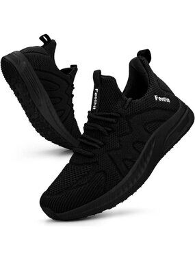 Feethit Women Black Lightweight Wide Mesh Workout Sneakers For Tennis Gym Travel